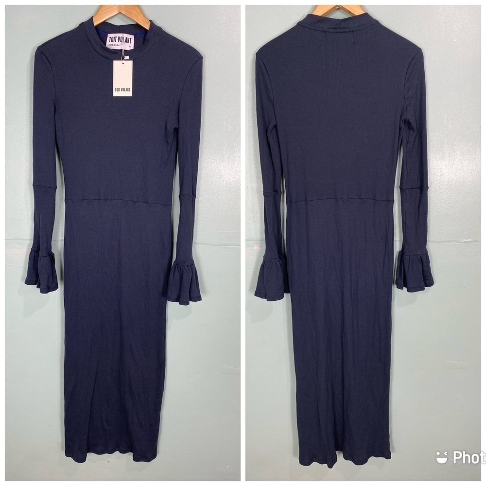 Toit Volant Blue‎ Midi Long Bell Sleeve Sz XS Dress
